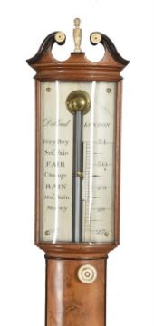 Regency mahogany bowfronted cistern tube mercury stick barometer Dollond